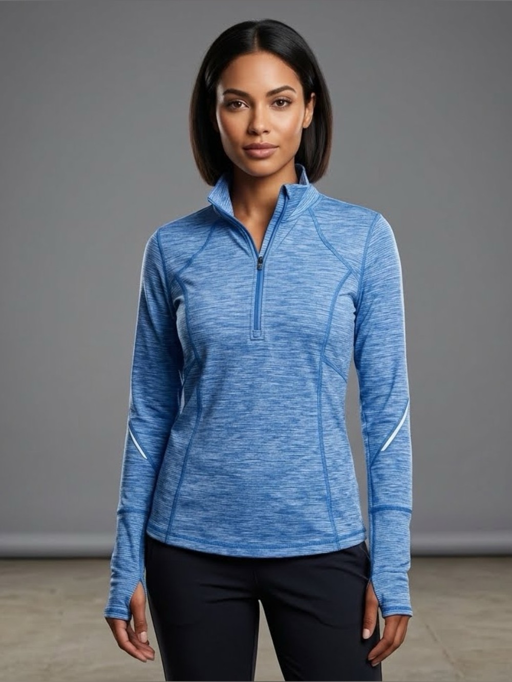 Tangerine Space Dye Blue Athletic Quarter-Zip Pullover Running Jacket | Size S